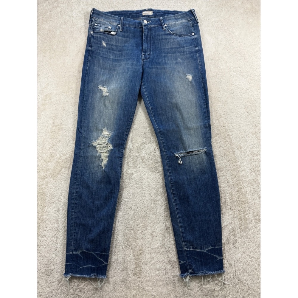 MOTHER Women Jeans Skinny Blue Distressed